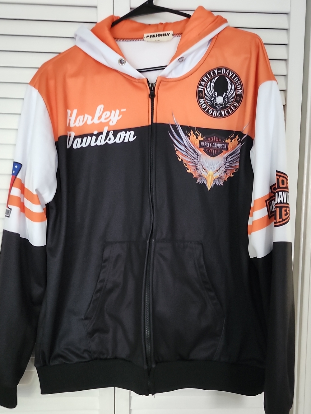 Harley-Davidson Black, Orange & White Lightweight Zip Hoodie